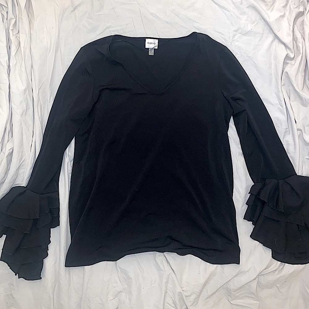 Black Blouse with Ruffle Sleeve